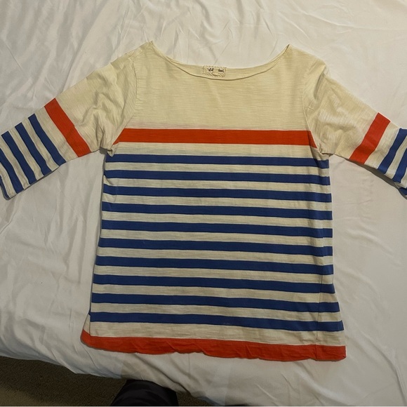 Anthropologie Cream, Blue, and Red Striped Long Sleeve Top - Picture 1 of 1